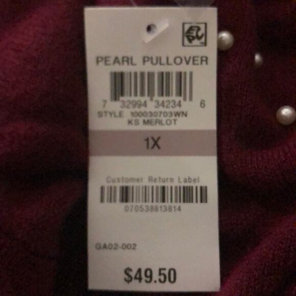 Karen Scott Red Knit Embellished pullover sweater-1X - Picture 2 of 2